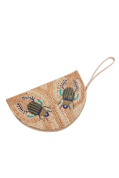 Ethnique Scara Raffia Beaded Wristlet In Wood In Beige