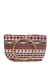 Ethnique Tulum Handloom Leather Tote In Red In Red