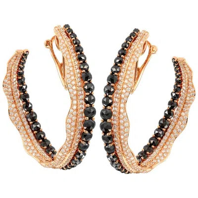 Pre-owned Etho Maria 18 Karat Rose Gold Black And White Diamond Hoop Earrings