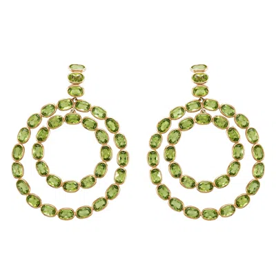Pre-owned Etho Maria 18 Kt Rose Gold Peridot Double Circle Dangle Earrings In Red