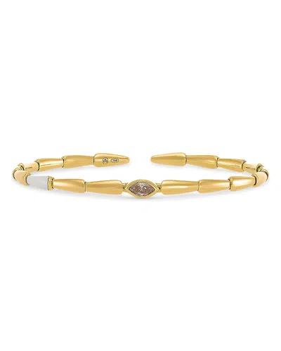 Etho Maria 18k Yellow Gold Noble Brown Diamond Marquis & Red Ceramic Cuff Bracelet, 0.16 Tcw