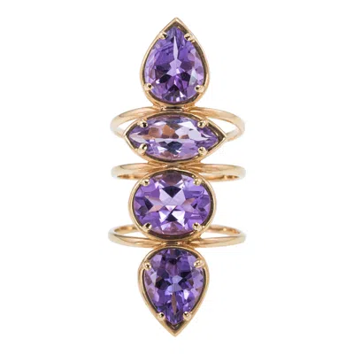 Pre-owned Etho Maria Anello In Oro Rosa 18k E Ametista. . Design Geometrico. Contemporaneo In Multi