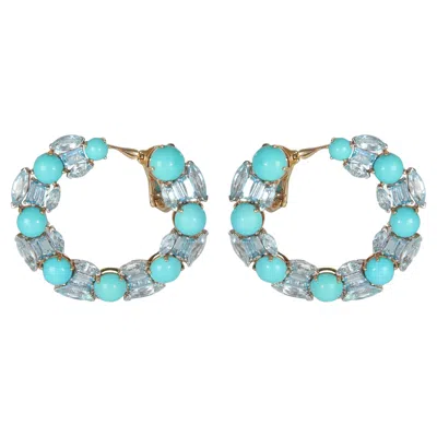 Pre-owned Etho Maria White Gold & Yellow Gold Turquoise And Blue Topaz Hoop Earrings