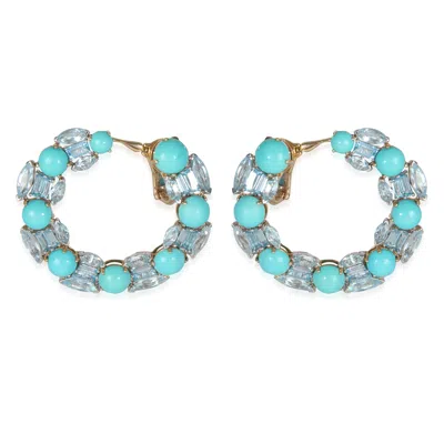 Pre-owned Etho Maria White Gold & Yellow Gold Turquoise And Blue Topaz Hoop Earrings