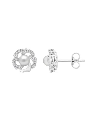 Ethos Creations Brilliant Bloom 14k 0.25 Ct. Tw. Lab-grown Diamond & 4.5mm Pearl Stud Earrings In Silver