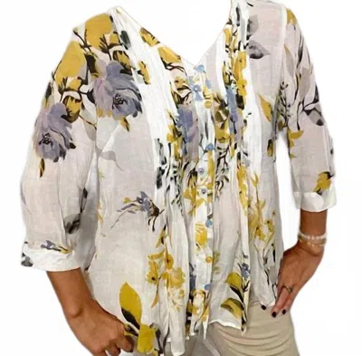 Ethyl Celine Mustard Flower Blouse In White Multi