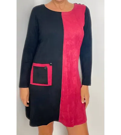 Ethyl Faux Suede Dress In Red & Black