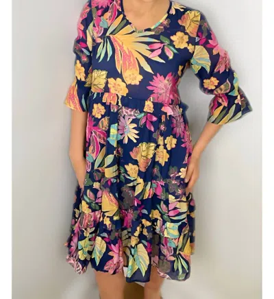 Ethyl Floral Print Tiered Dress In Navy