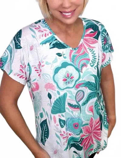 Ethyl Madrid Tropical Flower Tunic Tee Top In Multi