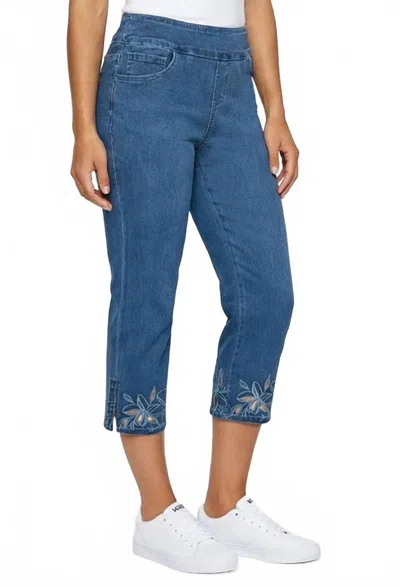 Ethyl Pull On Capri With Embroidery Pants In Alibi In Blue