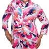 Ethyl Ruffle Neck Printed Button-down Blouse In Pink In Multi