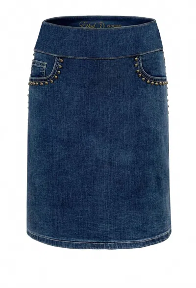 Ethyl Women's Beaded Knee Length Denim Skirt In Blue