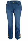 Ethyl Women's Button Cuff Capri Pants In Denim Blue In Blue