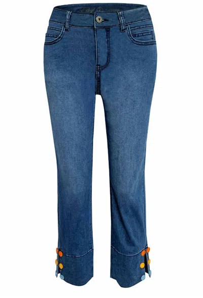 Ethyl Women's Button Cuff Capri Pants In Denim Blue In Multi