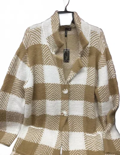Ethyl Women's Marvel Sweater Jacket In Plaid / White / Camel In Brown