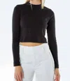 Etica Belle Crop Mock Neck Rib Pullover In Black