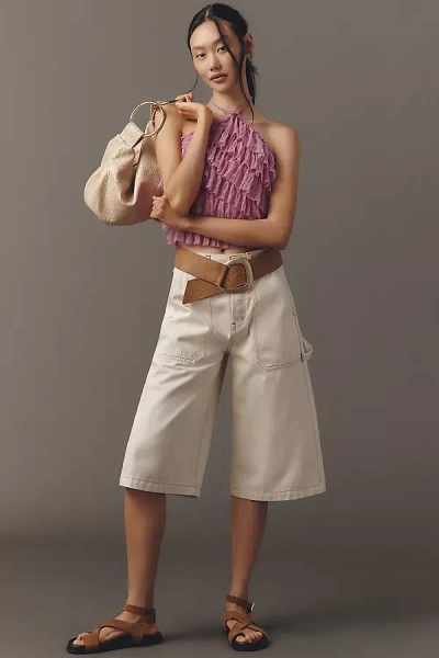 Etica Cedar Utility High-rise Wide-leg Culotte Jeans In White