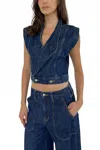 Etica Delia Denim Shell Crop Wrap Vest Top In Kaan In Multi