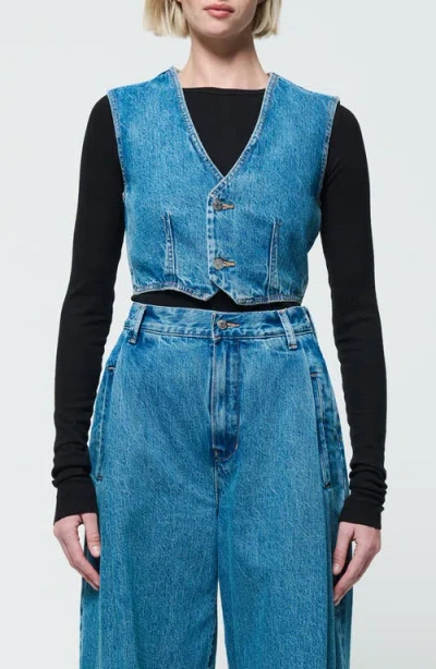 Etica Ética Elea Denim Crop Waistcoat In Everglades