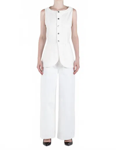 Etica Jay Button Down Long Vest In Vitage White In Neutral