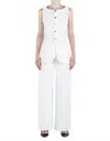 Etica Jay Button Down Long Vest In Vitage White In White