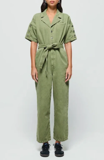 Etica Ética Lena Relaxed Fit Cotton Blend Denim Jumpsuit In Avocado