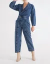 Etica Liv Asymmetric Denim Jumpsuit In Arctic Storm In Blue