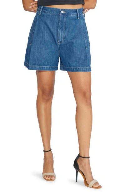 Etica Max Pleated High Waist Denim Shorts In Blue