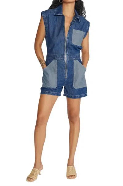 Etica Samantha Utility Romper In Kaan Stripe In Blue