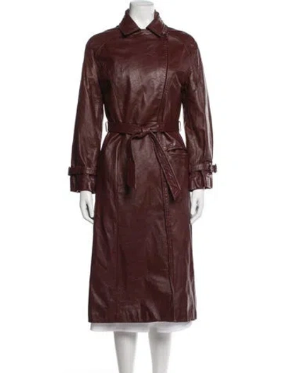 Pre-owned Etienne Aigner Leather Trench Coat In Burgundy