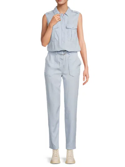 Etienne Marcel Women's Belted Slim Leg Cargo Jumpsuit In Sky Blue