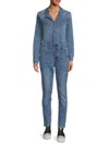 ETIENNE MARCEL WOMEN'S FADED WASH NOTCH LAPEL DENIM JUMPSUIT