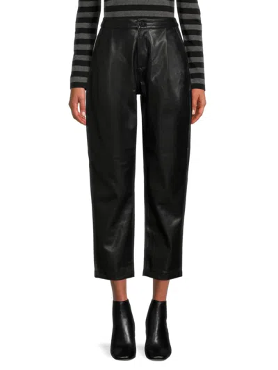 Etienne Marcel Women's Faux Leather Pleated Pants In Black