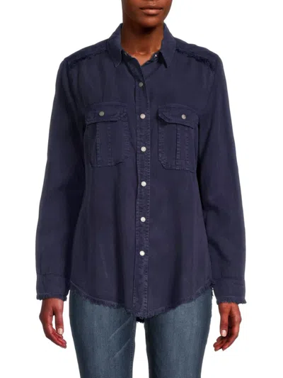 Etienne Marcel Women's Frayed Work Button-down Top In Blue