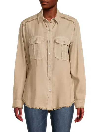 Etienne Marcel Women's Frayed Work Button-down Top In Tan