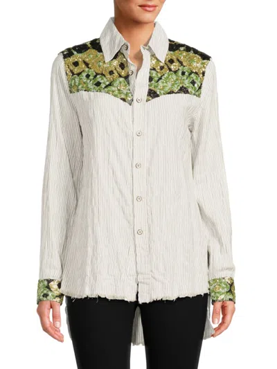 Etienne Marcel Women's Sequin Button-down Top In Military