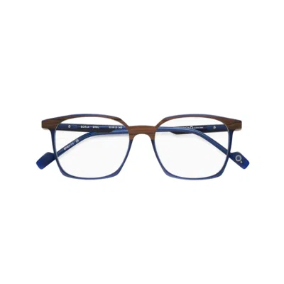 Etnia Barcelona Borja Wood-textured Rectangular Eyeglasses With Blue Accents