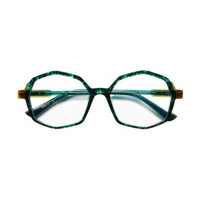 Etnia Barcelona Parma Marbled Green Octagonal Frame Eyeglasses With Translucent Temples In Blue
