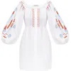 Etnodim Women's Linen Embroidered Dress With Milk Color - Mozaika