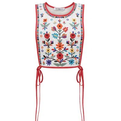 Etnodim Women's Linen Embroidered Vest With Ties - Yaryna Vest In White