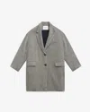 Isabel Marant Étoile Limiza Solid Color Blended Wool Coat In Black And Ecru