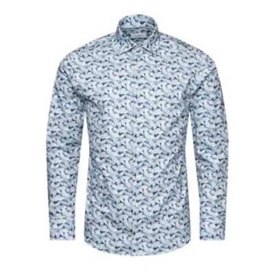 Eton - Light Blue Contemporary Fit 4-flex Shirt In Palm Print 10001178523