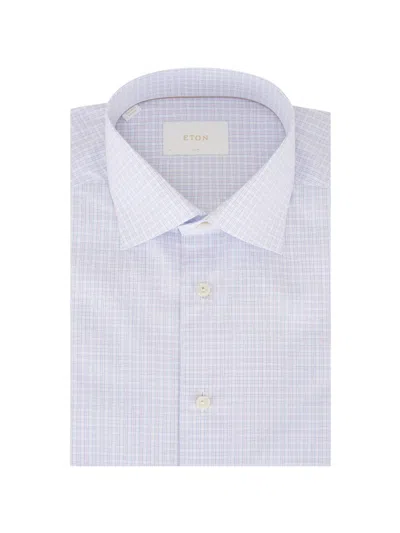 Eton 체크 패턴 셔츠 In Blue