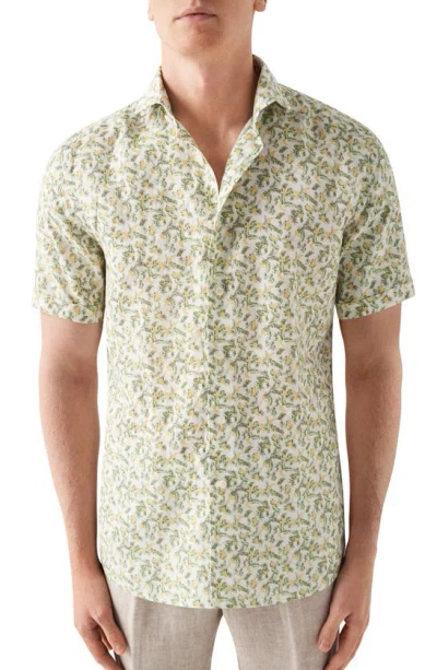 Eton Banana Print Short Sleeve Linen Button-up Shirt In Natural