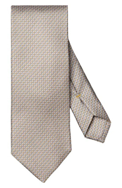 Eton Beige Geometric Print Silk Twill Tie In Gray