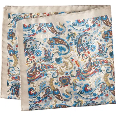 Eton Beige Paisley Silk Pocket Square In Multi