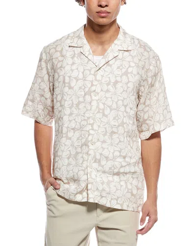 Eton Big Floral Linen Resort Shirt In White
