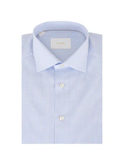 Eton Blue Check Contemporary Fit Dress Shirt In White