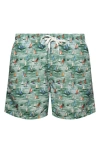 Eton Printed Drawstring 5 Swim Trunks In Green