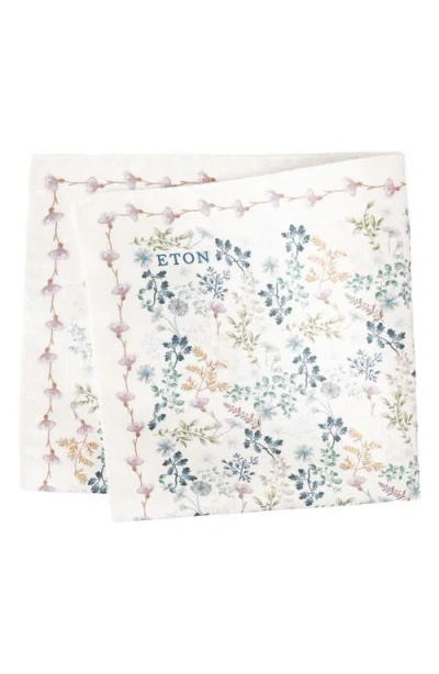 Eton Botanical Print Oxford Silk Pocket Square In White